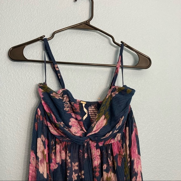 Free People Mirage Floral Hi-Low Flowy Top - Blue/Pink - Picture 3 of 9